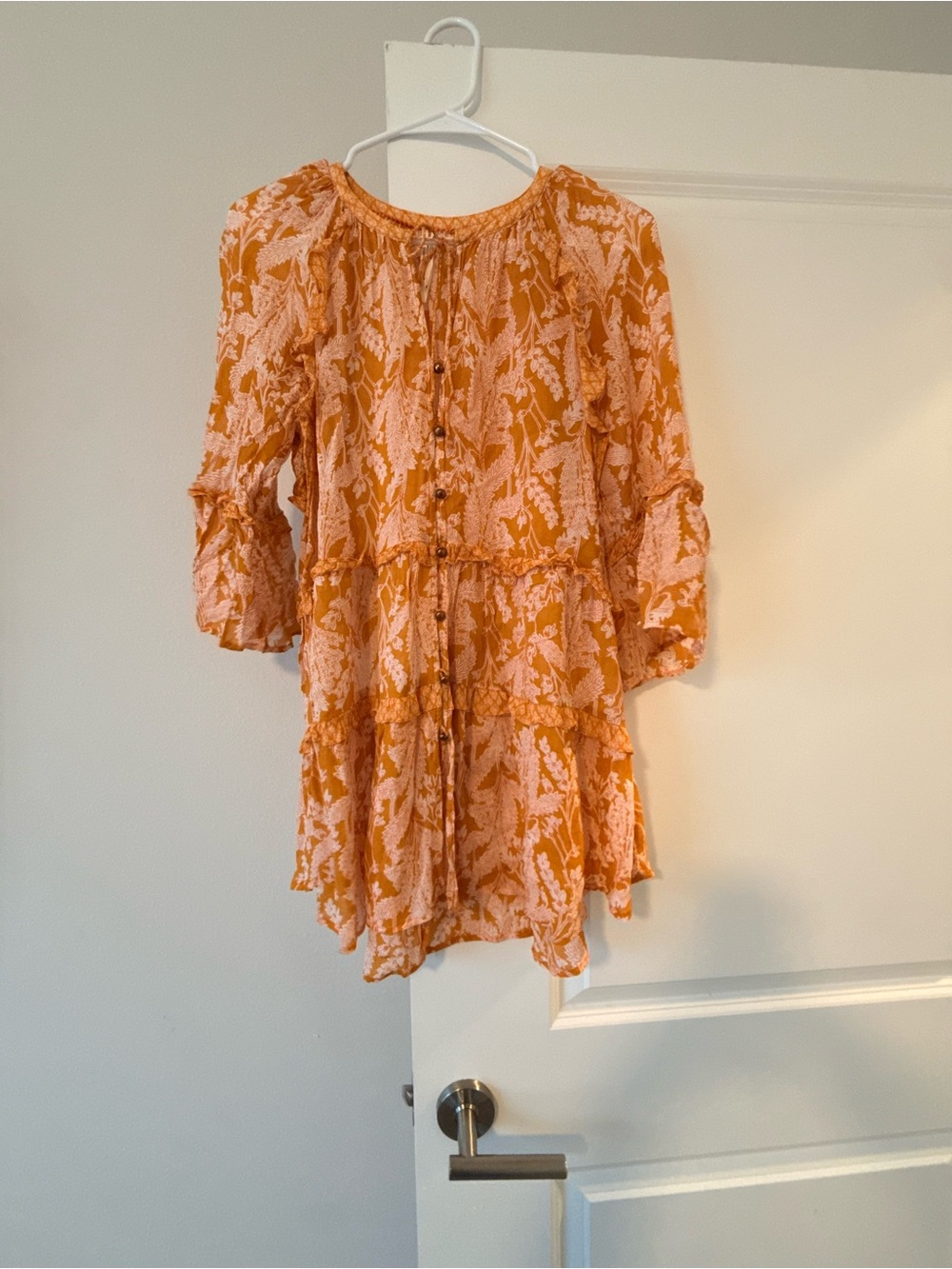 Anthropologie Orange Floral Tiered Mini Dress
